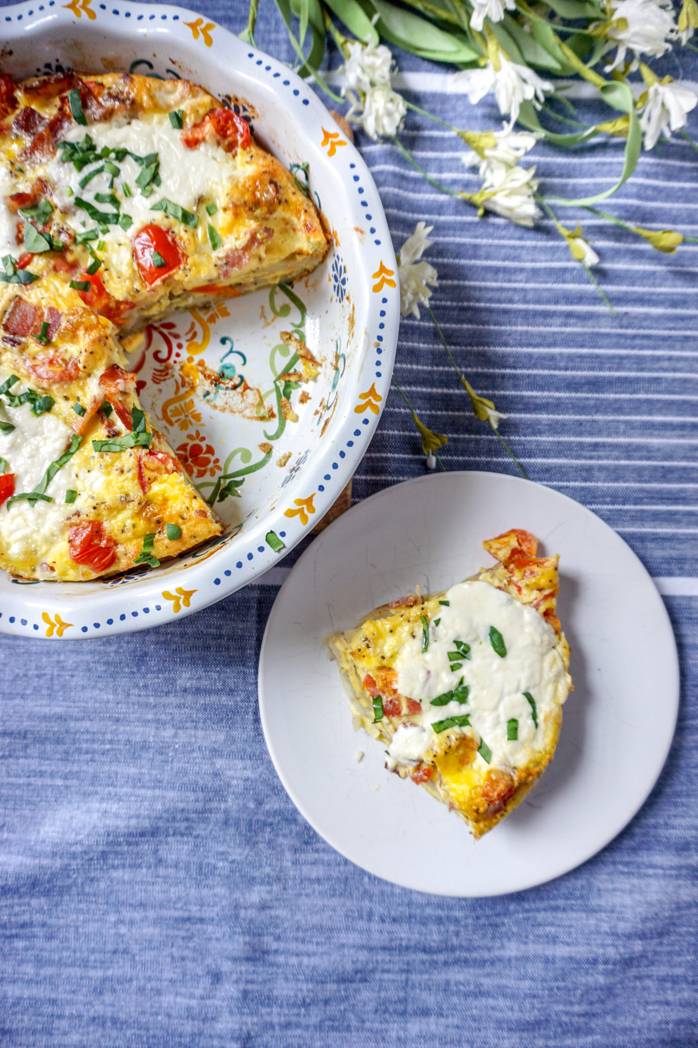 Spring Frittata with Pancetta and Buratta Cheese